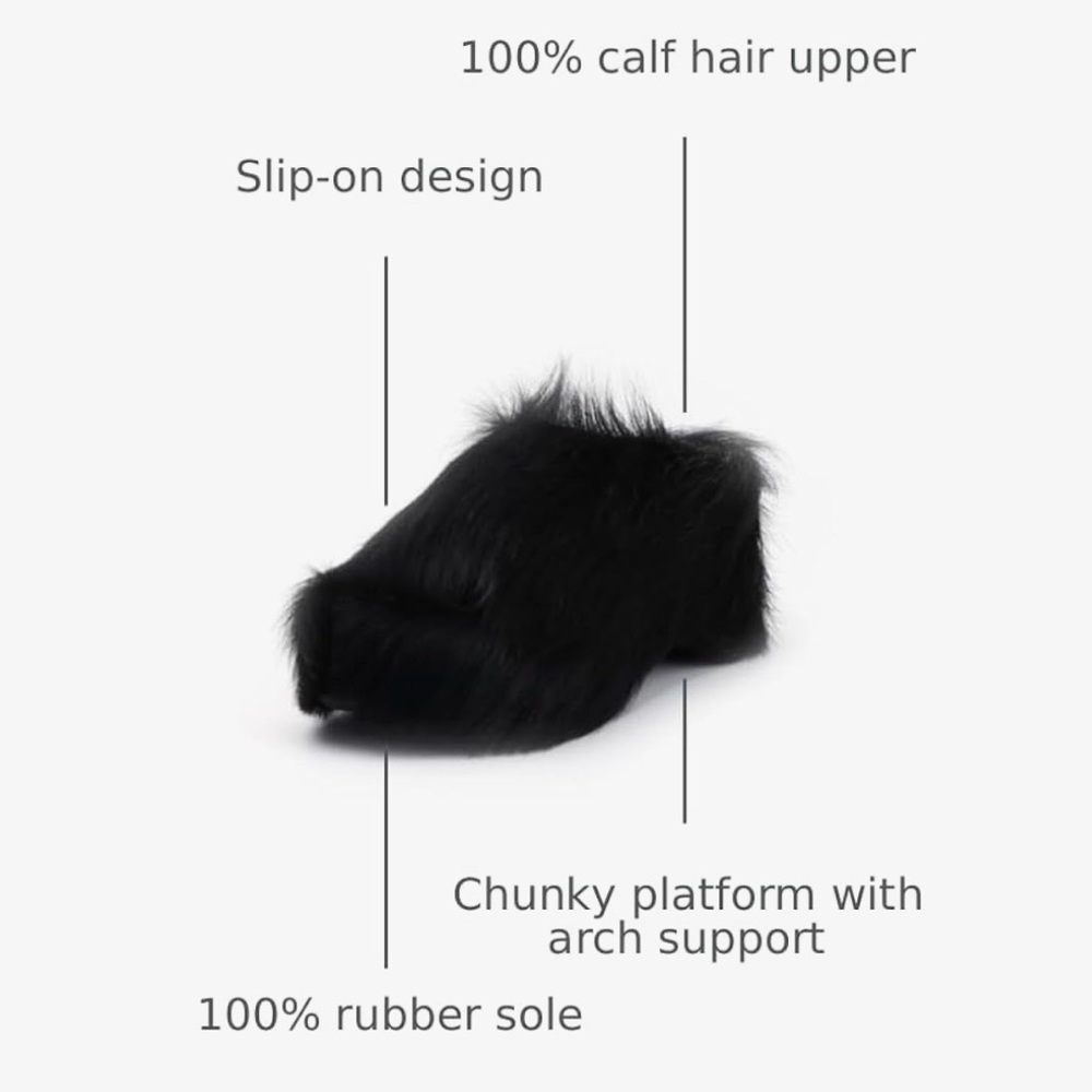 Black Calf Hair-on-Hide Platform Open-toe Mules - Picture 11 of 12
